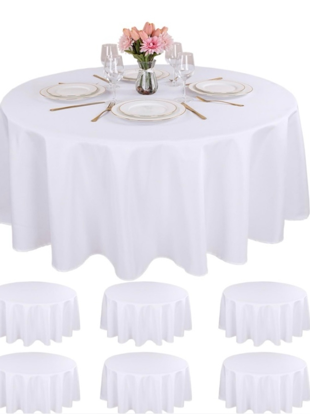 Beautiful 70 inch round white tablecloth’s.